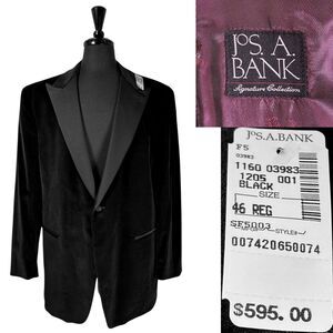 Jos. A. Bank Mens 46R Black Velvet Tuxedo Jacket Peak Lapel Blazer NWT MSRP $595